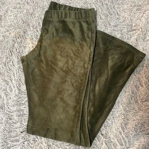 Olive flare suede pants